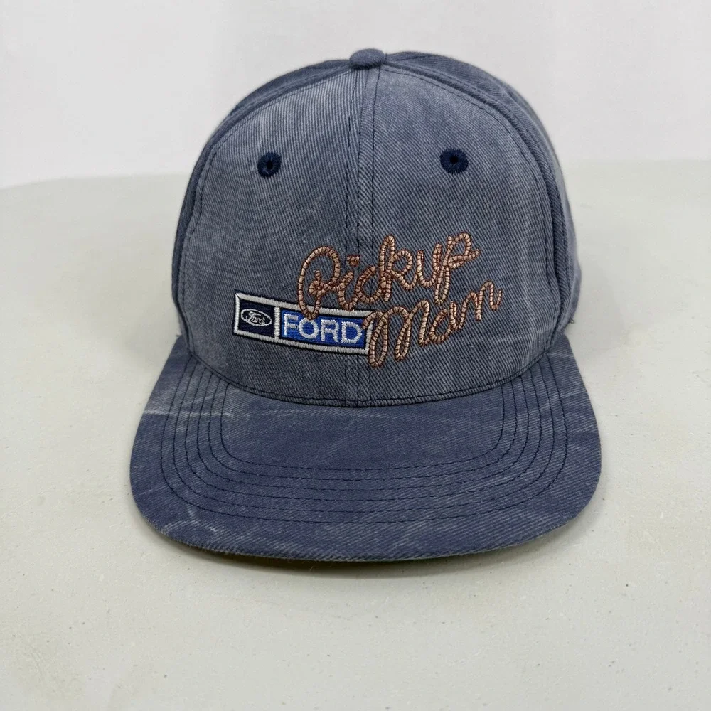Ford Pickup Man Hat Mens‎ OSFM Blue Faded Embroidered Snapback Cap Made in USA